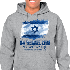 Am Israel Chai Israel Lives Distressed Design Hooded Sweat Shirt
