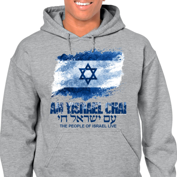Am Israel Chai Israel Lives Distressed Design Hooded Sweat Shirt