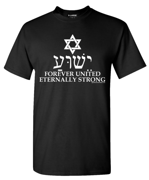 Forever United, Eternally Strong with Star of David and Israel in Hebrew T-Shirt - Image 2