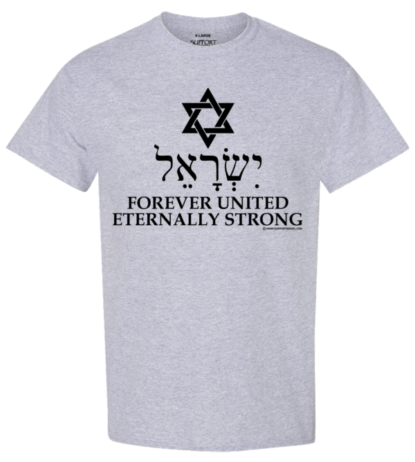 Forever United, Eternally Strong with Star of David and Israel in Hebrew T-Shirt