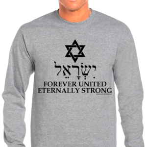 Forever United, Eternally Strong Star of David and Israel in Hebrew Long Sleeve T-Shirt