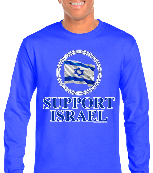 Support Israel Flag and Cirle Text design Long Sleeve T-Shirt - Image 3